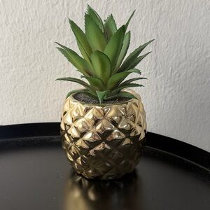 Gold Pineapple Shape Vase with Faux Succulent Plant Artificial Greenery